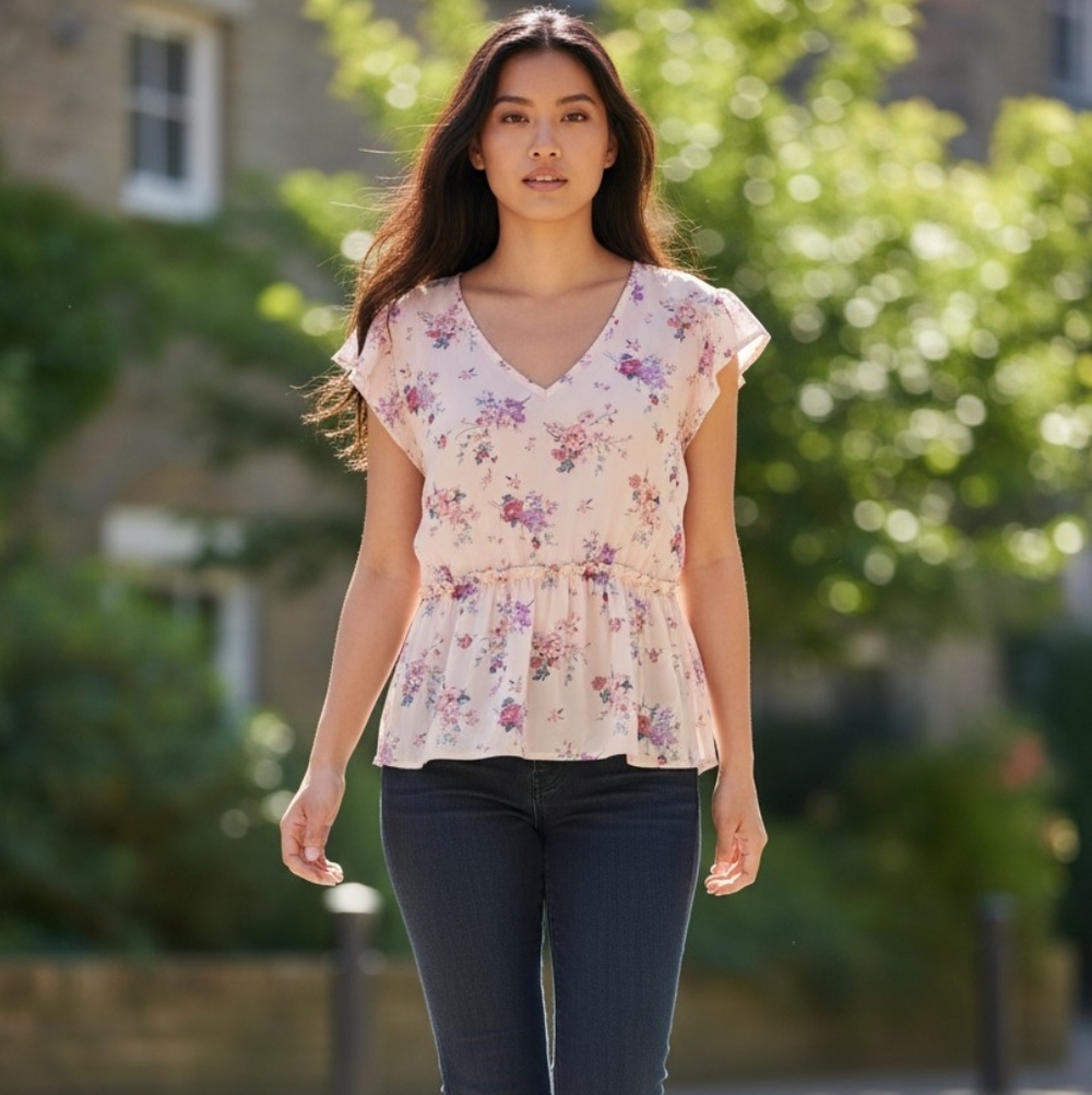 Daisy May Floral Top Pink sz L